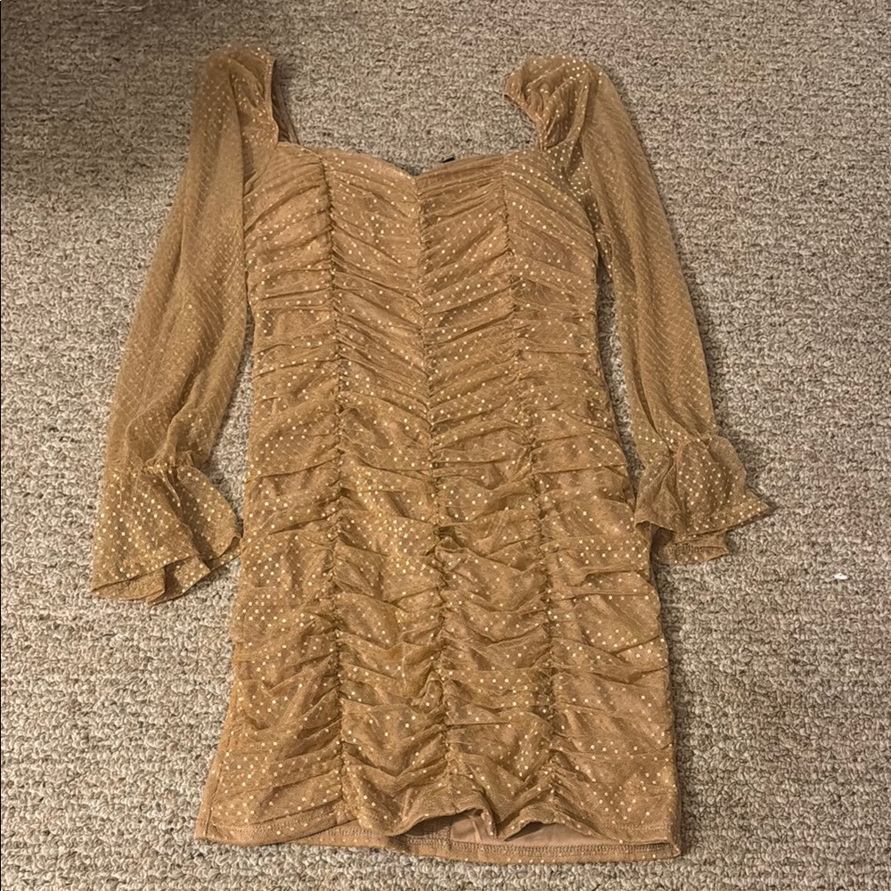 Elegant Gold Ruched Dress